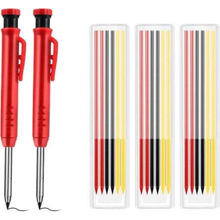 2 st solida snickarpennor, 20 st påfyllningsbara markeringspennor för ritning och markering av träarbete (röd, svart, gul)