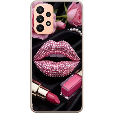 Kompatibel Mobilcover til Samsung Samsung Galaxy A23 Roze lippen diamanten make-up glitters