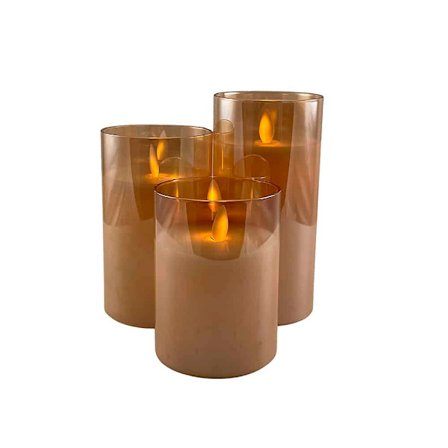 LED stearinlys i glas - 3 stk. - 12/15/17 cm - med 3D flamme - (flere farver) (BT)