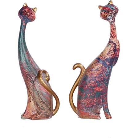 Två Oljemålning Konst Resin Skulptur Staty Cat Home Office Hote