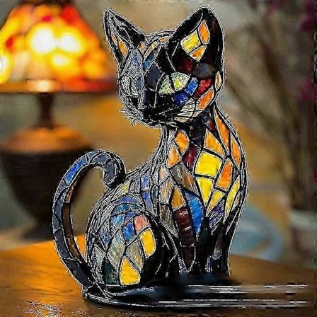Nattlampe i resin med dyremotiv, LED-bordlampe formet som katt og hund, kreativ dekorativ nattbordslampe for hjemmet