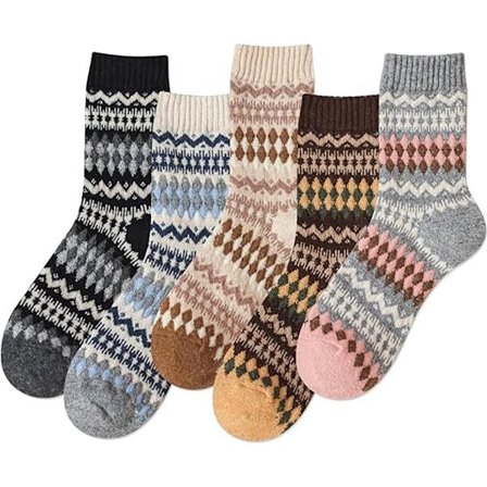 5 par sokker - Sokker for kvinner - Varmt vintersokkesett - Tykke sokker - Hjemmesokker - Retro sokker