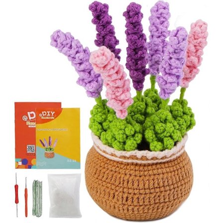 Lilla Lavendel Heklesett Nybegynner Hekle Startssett for Komplett Nybegynnere Voksne, Hekle Strikkesett med Trinn-for-Trinn Video Veiledninger