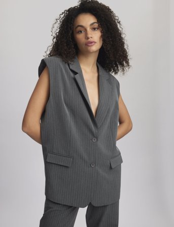 Gestuz Joellegz Mel. Pinstripe Waistcoat - Grey - 36