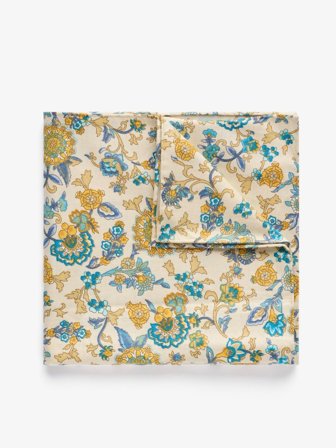 John Henric Men's Light Beige Pocket Square Cotton Floral Size Onesize
