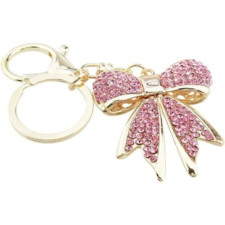 1 st. rosa nyckelring med strassrosett, söta presenter till kvinnor och flickor