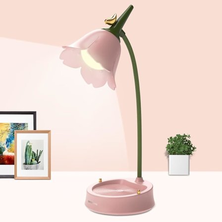 (Pink) LED Blomsterskrivebordslampe Ledningsfri Bordlampe 3 Farvetilstande Cu