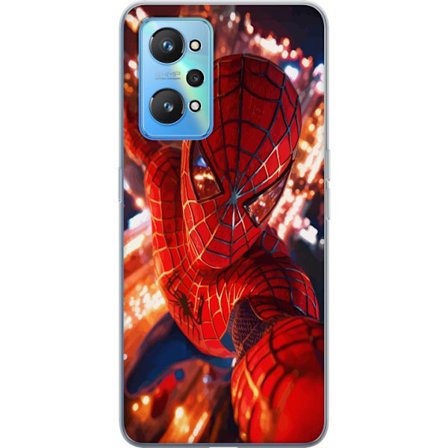 Kompatibelt Mobilskal till Realme Realme GT Neo2 Spider Man i intensiv action med gnistrande ljus och dynamiskt perspektiv i filmisk superhjältestil