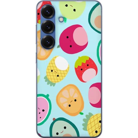Kompatibelt Mobildeksel til Samsung Galaxy S25+ Mønster av kawaii-frukter som jordbær sitron ananas og avocado på lyseblå bakgrunn