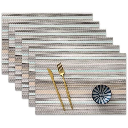 Dækkeservietter, Varmebestandige, Pletbestandige, Skridsikre, Vaskbare PVC-Bordmåtter Vævede Dækkeservietter, Sæt med 6 (Blå Striber)