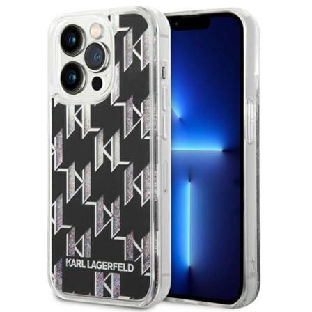 Karl Lagerfeld iPhone 14 Pro Skal Liquid Glitter Monogram - Musta