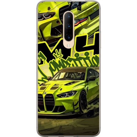 Kompatibelt Mobildeksel til OnePlus 7 Pro Bluey-familien i lykkelig tegneseriestil med blomstrende bakgrunn og leken fargepalett