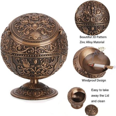 Vintage Vindtæt Askebæger med Låg Bordplade Bærbar Cigaret