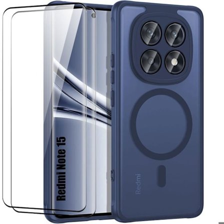 Cover + 2 Tårede Glas til Xiaomi Redmi Note 15 5G/4G - med Magnetisk Ring - Marineblå