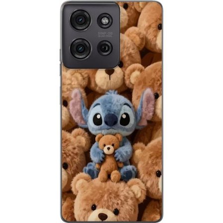 Kompatibelt Mobildeksel til Motorola Moto G75 Stitch omgitt av brune teddybjørner med en liten teddybjørn i fanget i en søt og koselig kawaii-design