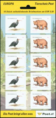 Østrig - Bjørn og eremit ibis - Postfrisk småark