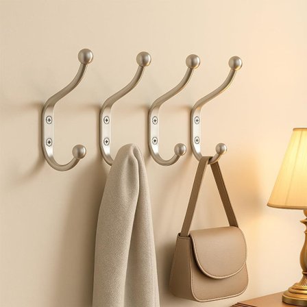 Veggkroker for oppheng av jakker - Veggmonterte sølvfargede skrukroker for vegg, dør, bad, dusj, skap, gjørmerom, metallhengere, 4-pakning