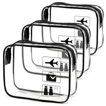 3-pack Toalettväska, Transparent, 1-liters väska för flygplan, PVC Kosmetikaväska, Resegodkänd väska för flygplats