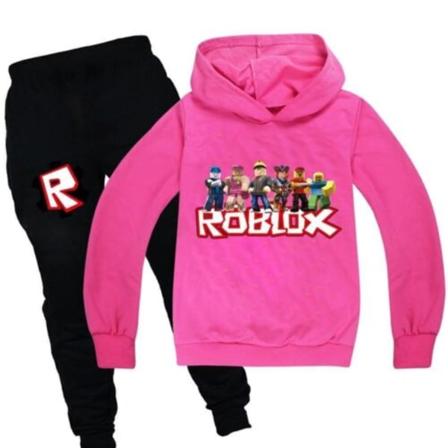 Barn Roblox långärmade huvtröjor Träningsoverall Toppar + byxor rose red 5-6 years