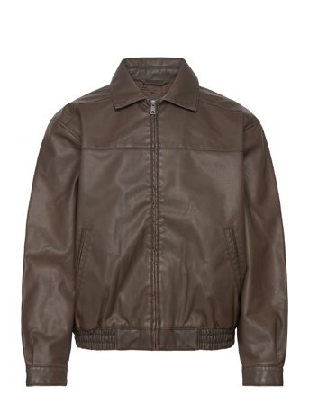 Hollister | Brown Faux Leather Harrington | XXL