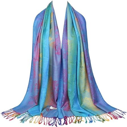 Färgglada blommor Jacquard bomulls pashmina Kvinna Wrap Sjal fransar Scarves, Blå