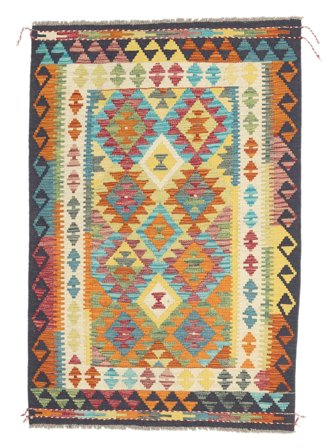 Tessuto A Mano Kilim Afghan Old Style Tappeto 99X151 Di Lana Nero/Giallo Piccolo