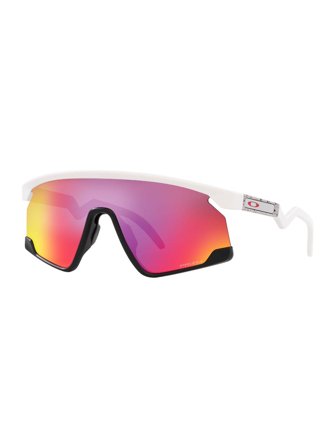 Oakley Sunglasses made of plastic in matte white with lens in polycarbonate in prizm road