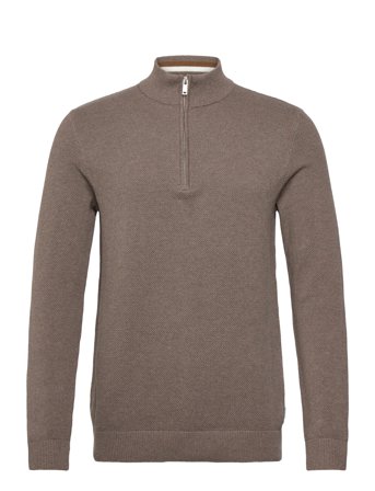 Lindbergh Structure Zip Neck Knit - Brown - L