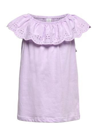 Top Big Frill Embroidery T-shirts Sleeveless Lilla Lindex*Betinget Tilbud