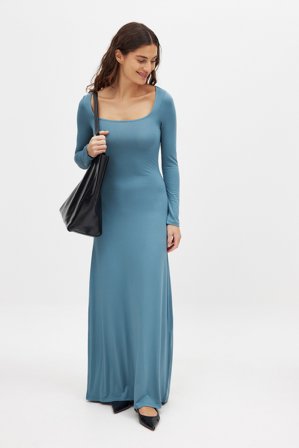 NA-KD Basic Soft Line Scoop Neck Maxi Dress - Basic Kjole - Blå - XS