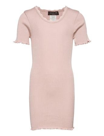 Silk T-Shirt Regular Ss W/ Lace T-shirt Lyserød Rosemunde Kids