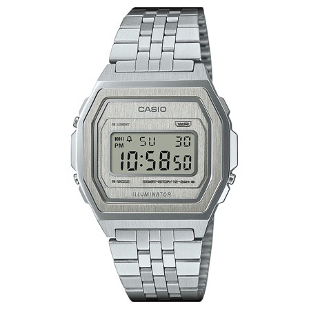 Casio Vintage A1000A-7EF Srebrny zegarek cyfrowy ze stali nierdzewnej dla mężczyzn - Zegarki cyfrowe