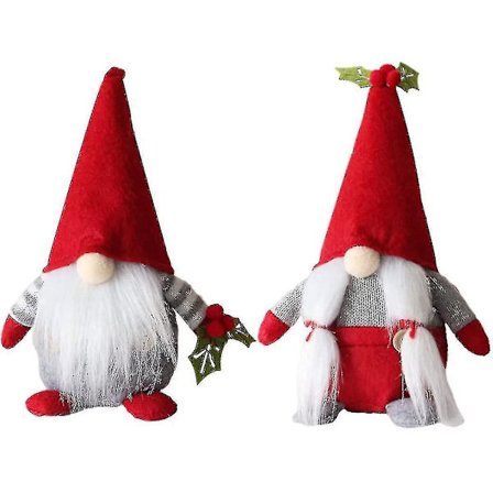 Julefest plysj gnom ornament ansiktsløs kirsebærdukke dekorasjon rød, hvit 2 stk