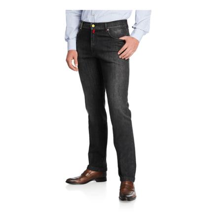 Kiton, Washed Denim Jeans Zwart, Heren, Maat:W35
