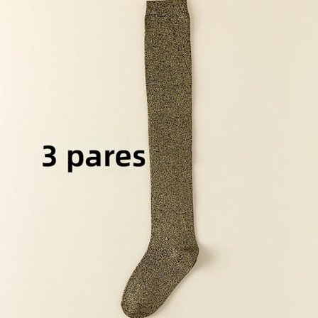 par gull; Størrelse: One Size - 3 par skinnende sølvfargede knestrømper for kvinner, moteriktige tynne lange tights for høst og vinter