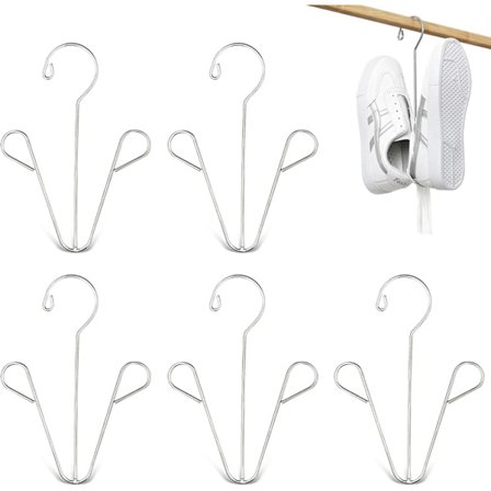 5 skokroker i rustfritt stål, dobbelt tørkestativ kan festes til, skokleshengere i rustfritt stål, dobbel krok