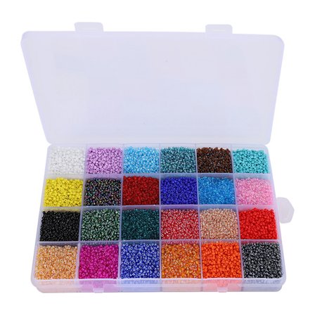 26400 stk glassperler perforert 24 farger løse perler sett armbånd perler oppbevaringsboks 2mm