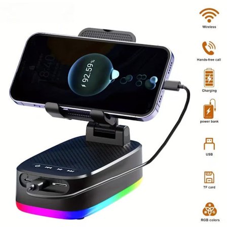 Trådløs Bluetooth-høyttaler 6W, kompakt stereo med RGB-lys, USB-C og sklisikker base