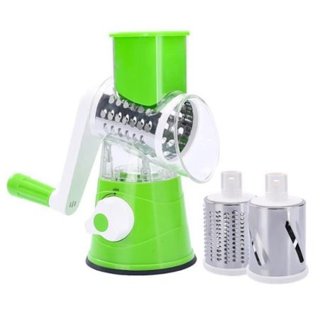 Tromle Grøntsags Hakker med 3 Rustfrie Cylindriske Blade, Multifunktionel Håndsving Grøntsags Skærer til Hjemmekøkken