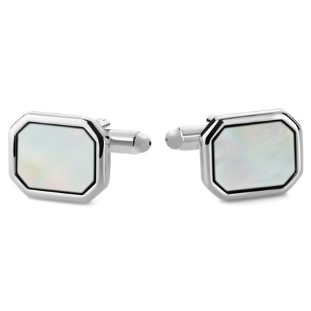Oktagonale Sølvfarvede Manchetknapper med Perlemor til mænd