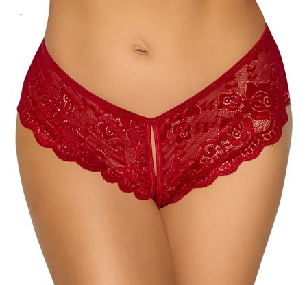Cottelli Collection: Red crotchless lace panty - Vuxen: Lingerie & undertøy