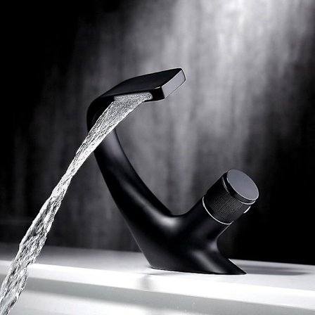 Vattenfall Enhålsblandare för Handfat, Mässingsblandare för Badrum, Handfatsblandare (svart, 18*13cm)