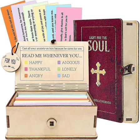 Handgjord Bibelverslåda i Trä (150 st), Bibelverser med Trälåda för Känsla och Emotion, Inspirerande Bibelgåvor, Examenspresent, Kristen