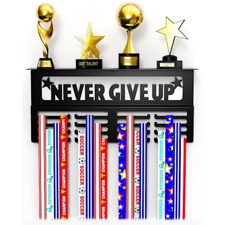 Väggmonterad medaljhylla i metall för 64+ sportmedaljer