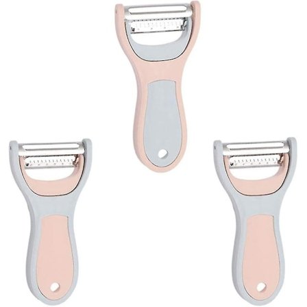 Frukt- og grønnsaksskreller 2 i 1, multifunksjonell skreller for agurker, gulrøtter, poteter, epler og all annen grønnsak (4 stk, rosa)