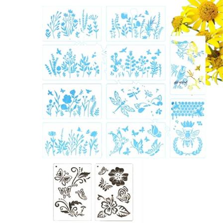 Vilda blommor stenciler, 12 st vilda blommor stenciler för målning på trä, fältväxter, bin, fåglar, löv, fjärilar, ritmallar för vägg,