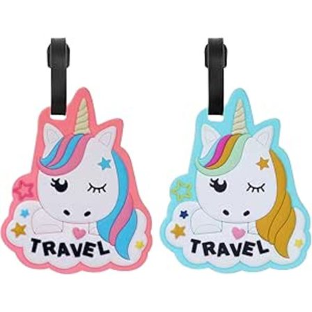 Bagageetiketter, 2 st silikonbagagelappar för resväskor, bagagelappar, ID-taggar för resväska, etiketter, enhörning resväska etiketter