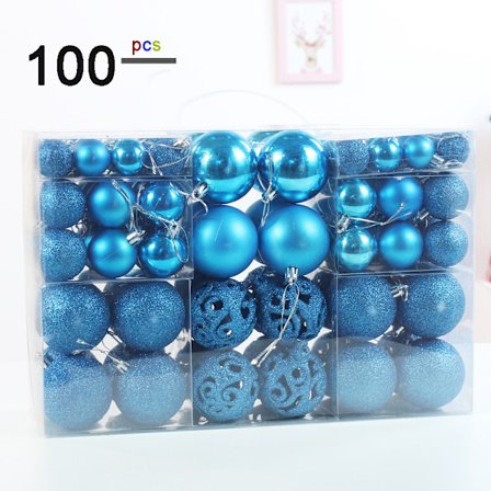 100 st Blå Julgranskulor i Olika Storlekar, Okrossbara