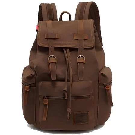 Vintage nahka- ja kangasreppu miehille - Kahvi - Tilkkutäkki - Koulumatkareppu