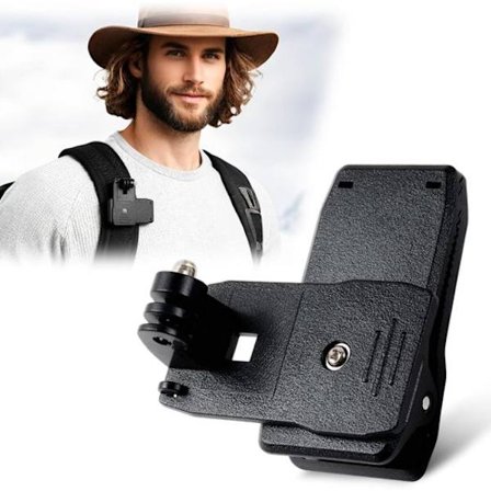 Oppgradert 360° roterende ryggsekk-klemme (for midjebelte), skulderklemme (for ryggsekker) og hurtigutløserfeste (for actionkameraer).